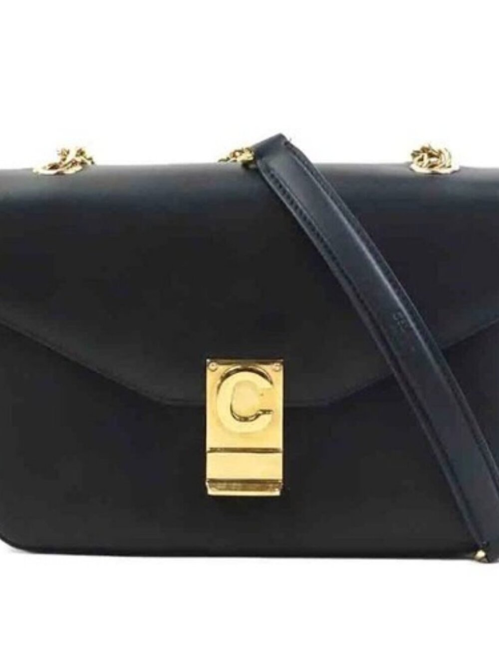 Auth CELINE Small C Bag Shoulder Bag Black/Gold Leather/Metal - e61112a